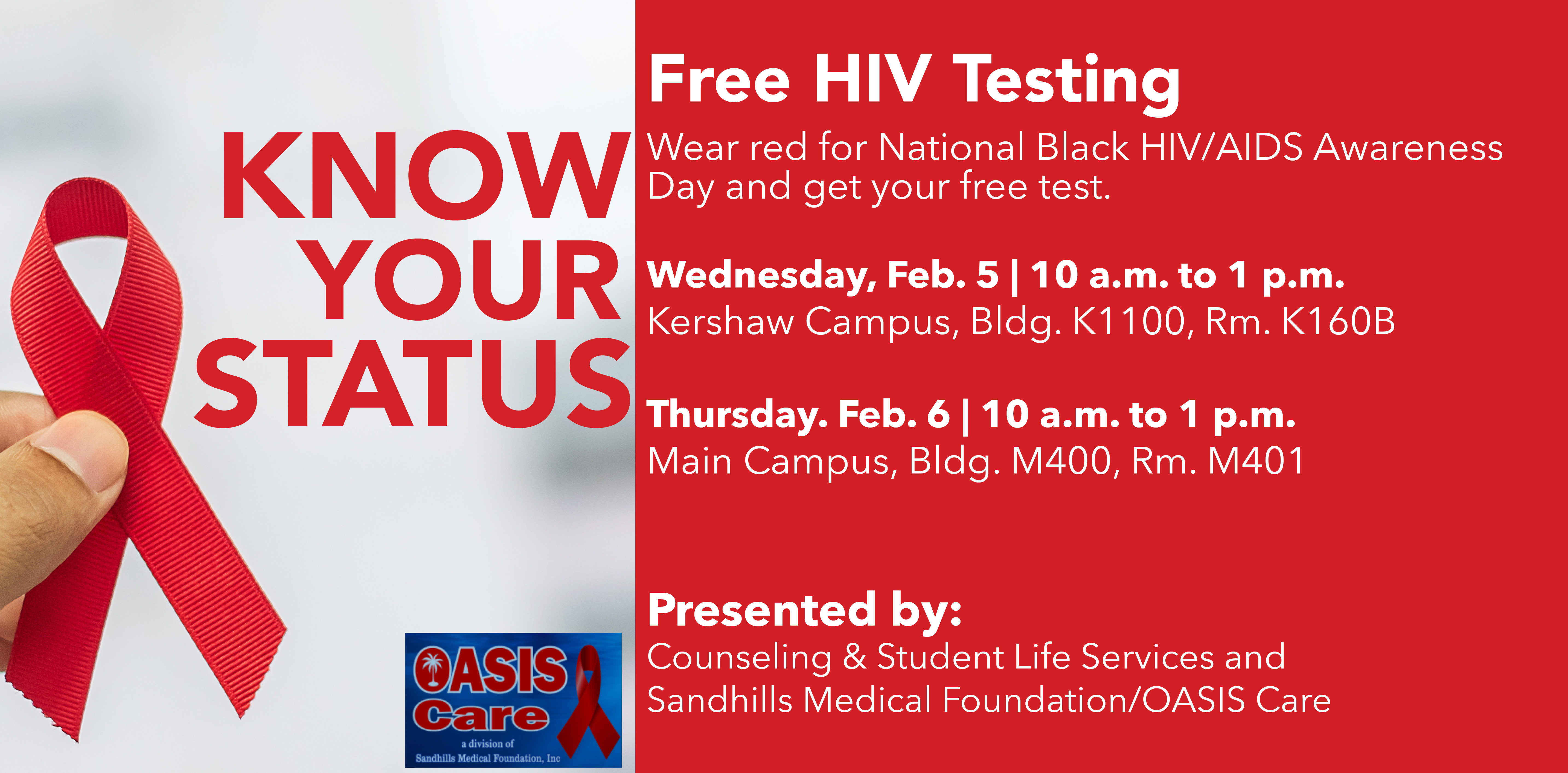 HIV Free Testing event details with Oasis Care logo.