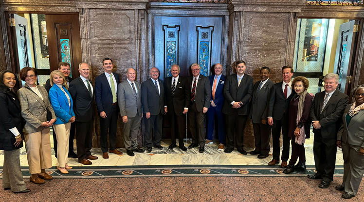 House Speaker Murrell Smith, Governor Henry McMaster, President of the SC Senate Thomas Alexander, Senator Greg Hembree, Representative Shannon Erickson, SC Technical College System President Dr. Tim Hardee, all 16 South Carolina Technical College Presidents, University of South Carolina President Dr. Michael Amiridis, University of South Carolina Provost Donna Arnett, Clemson University President Jim Clements, and Clemson University Provost Bob Jones