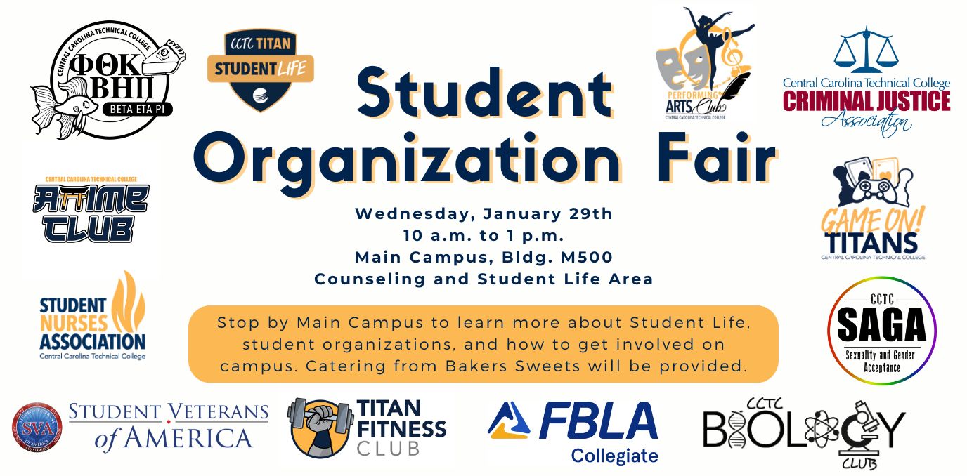 Student Org Fair graphic with event details and logos.