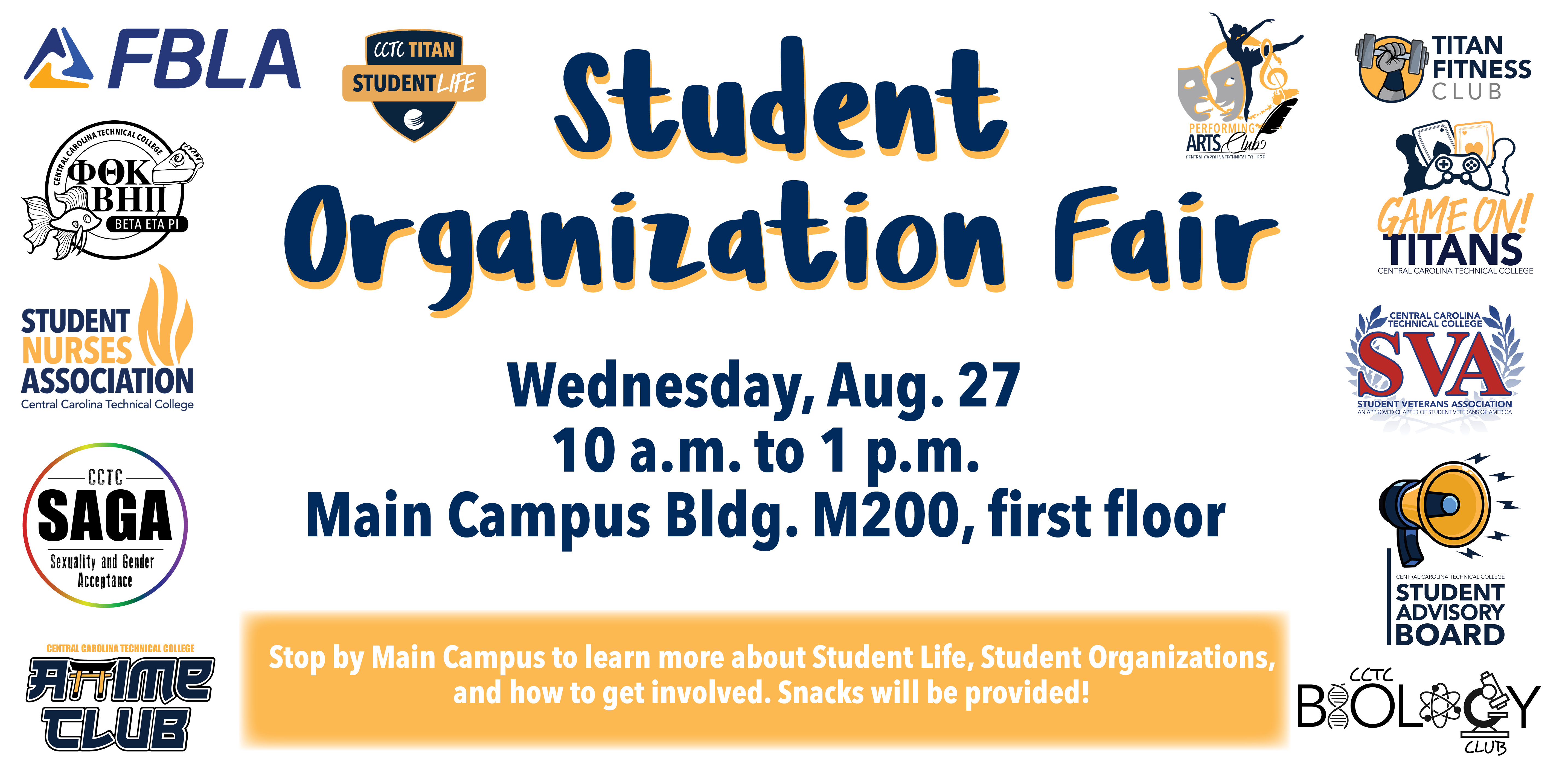 Event details with a border of student organization and student life logos.