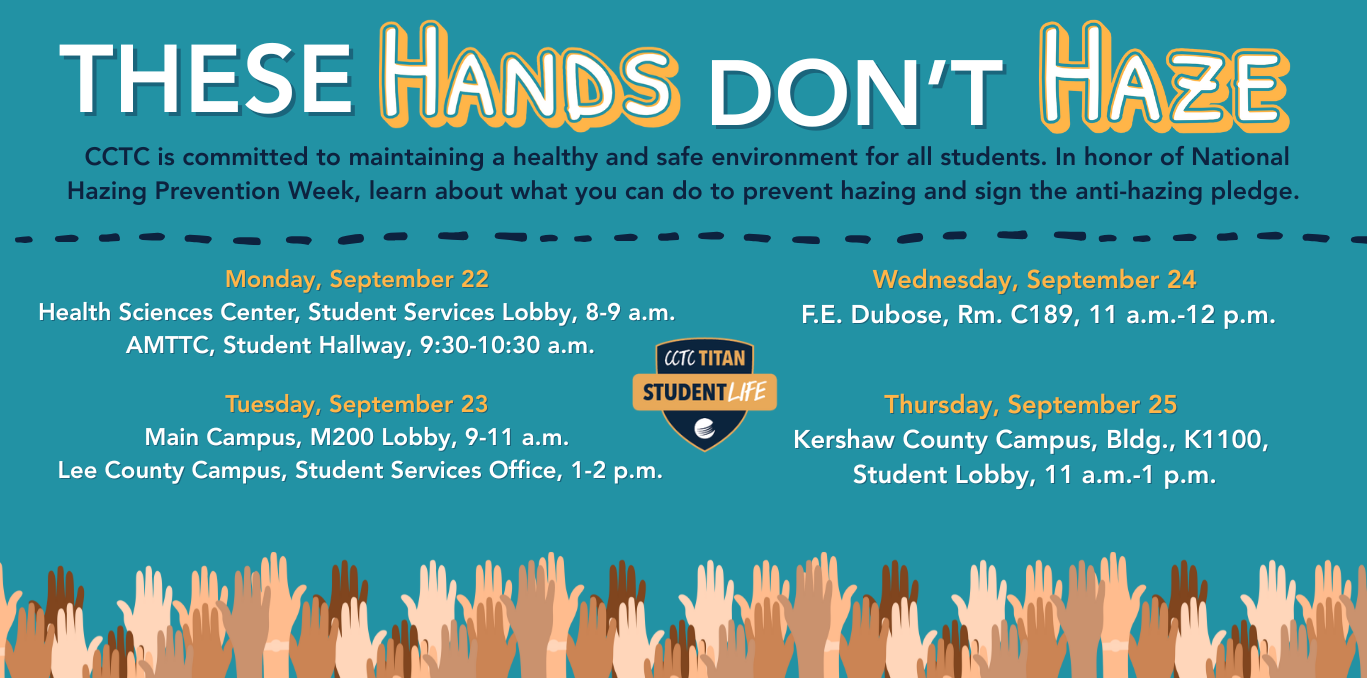 Event details with clipart of diverse hands and student life logo.