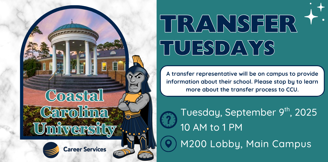 Event details with photo of Coastal Carolina University and the CCTC Titan logo and Career Services logo.